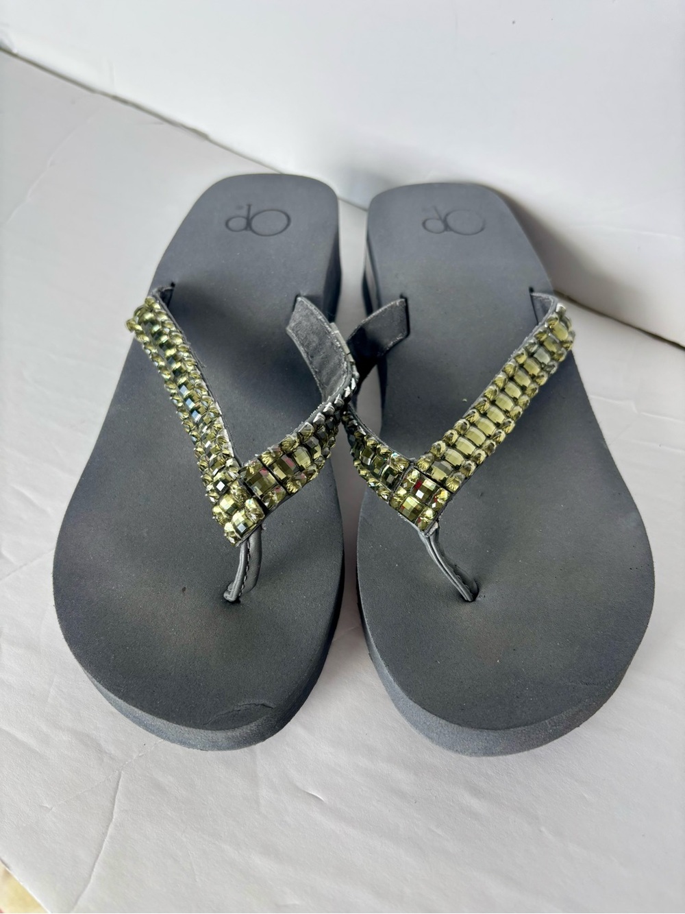 OP Black Flip Flop Sandals with Olive Beaded Straps